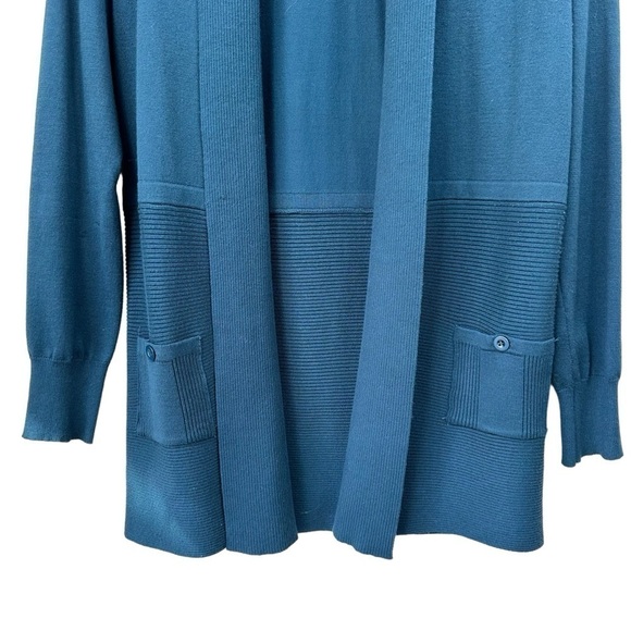 Joan Vass Teal Blue Cardigan Long Sleeve Sweater, Medium - Picture 2 of 9